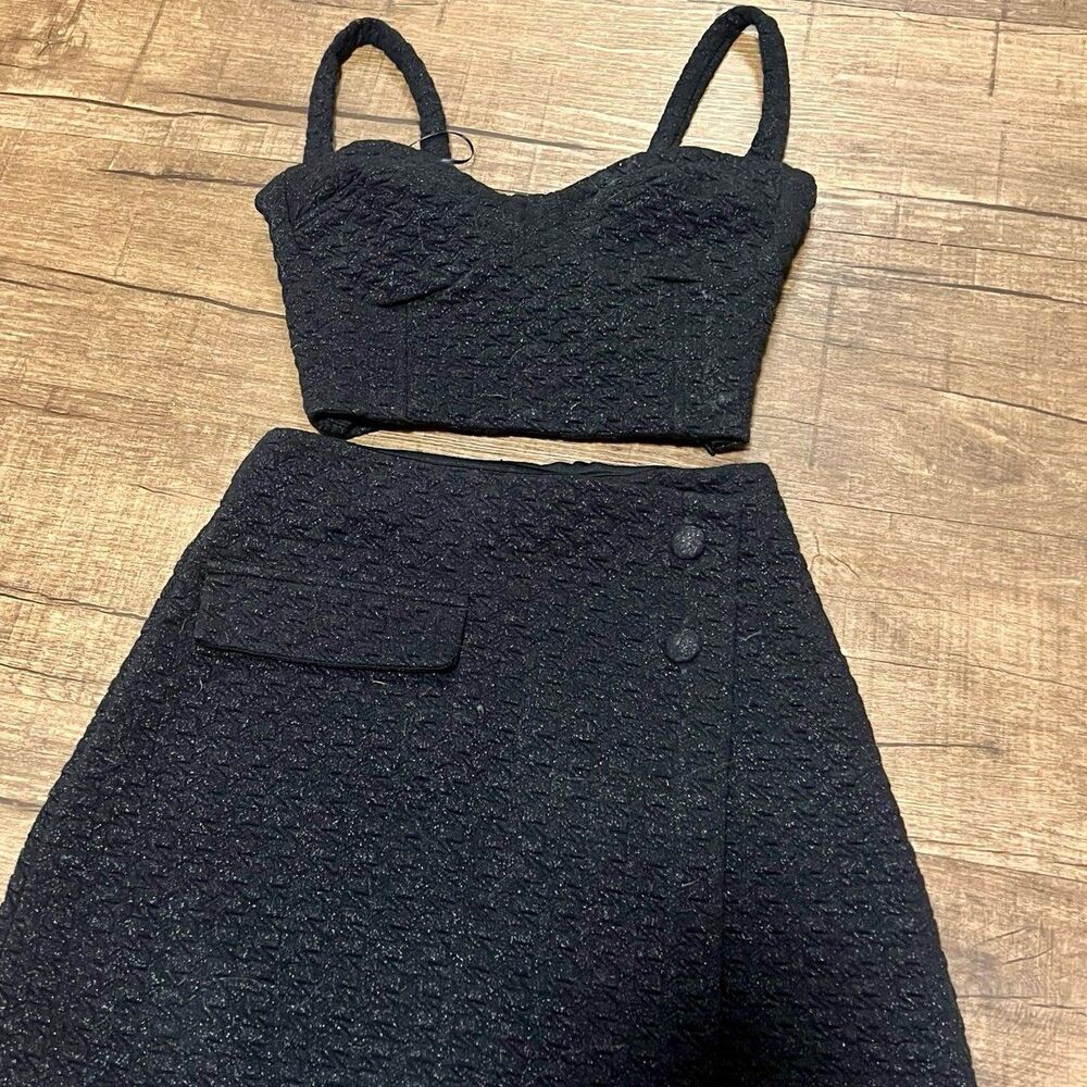 NEW Bershka shimmery black corset bustier wrap skirt set - Picture 2 of 4